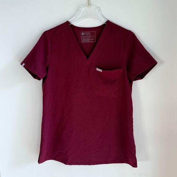 FIGS Scrub Top Women’s Small Catarina One Pocket Burgundy Technical Collection - Picture 2 of 8